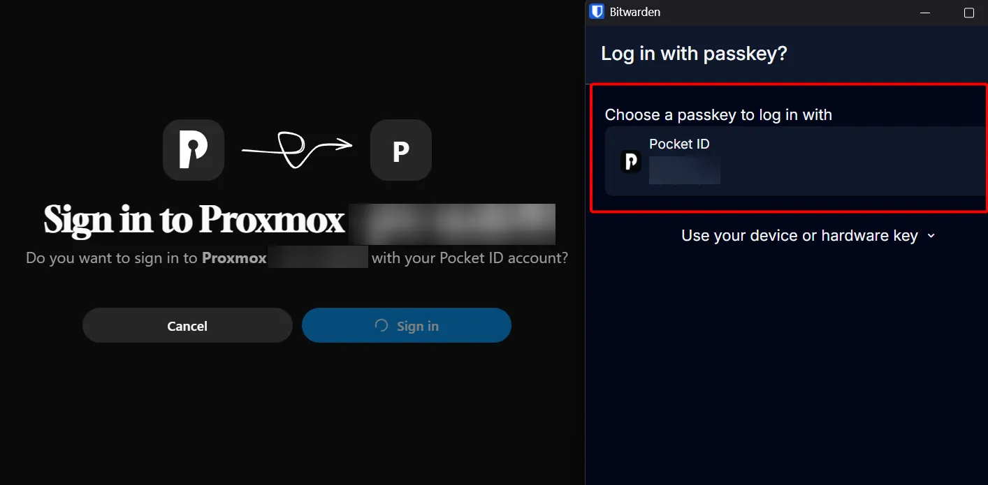 Confirm in a Private Browser window that after entering the passkey it goes inside Proxmox properly.